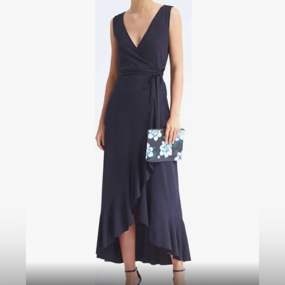 Banana Republic navy ruffled wrap dress